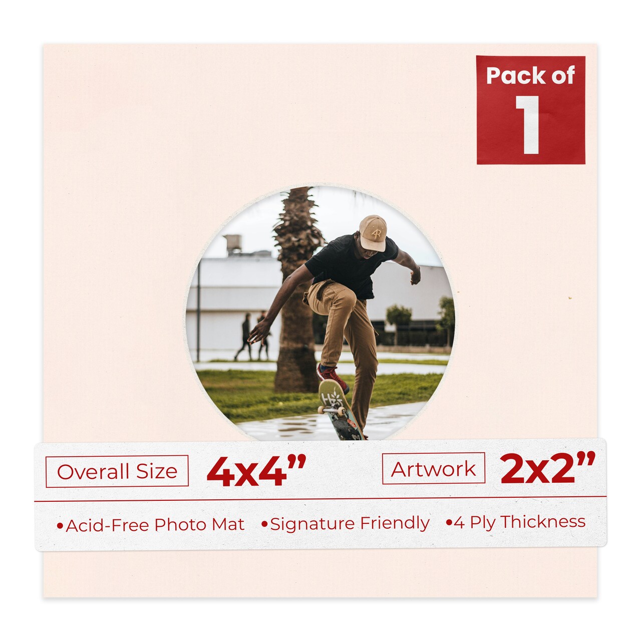 Oyster Bay Beige Mat Board for 4x4 Inch Frames - Circle Opening for 2x2 Photos